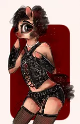 Size: 740x1152 | Tagged: anthro, arm hooves, artist:vetallie, clothes, crossdressing, derpibooru import, dr. frank n furter, gloves, jewelry, looking at you, necklace, panties, ponified, rocky horror picture show, solo, stockings, suggestive, thigh highs, transvestite, underwear, unguligrade anthro