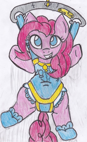 Size: 2165x3503 | Tagged: artist:cuddlelamb, baby bouncer, booties, derpibooru import, diaper, diaper fetish, pinkie pie, pony price company, questionable, solo, traditional art