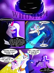 Size: 1974x2649 | Tagged: safe, artist:yula568, derpibooru import, king sombra, princess celestia, princess luna, twilight sparkle, twilight sparkle (alicorn), oc, oc:mother umbra, alicorn, pony, comic:the lord of nightmares appear, female, mare