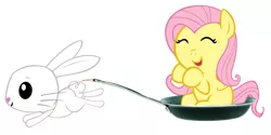 Size: 5000x2500 | Tagged: safe, artist:beavernator, derpibooru import, angel bunny, fluttershy, pony, baby, baby pony, babyshy, filly, foal, frying pan, sled