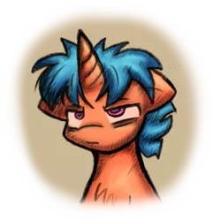 Size: 756x784 | Tagged: safe, artist:zutcha, derpibooru import, oc, oc:mystic rune, unofficial characters only, pony, unicorn, fanfic, fanfic:founders of alexandria, fanfic:the last pony on earth, ponies after people, bust, fanfic art, floppy ears, horn, illustration, male, portrait, solo, stallion, tired
