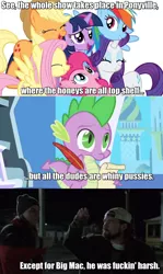 Size: 1140x1912 | Tagged: applejack, burn, derpibooru import, dogma, fluttershy, image macro, jay and silent bob, john hughes, mane seven, mane six, meme, meta, modified quote, pinkie pie, quote, rainbow dash, rarity, reference, safe, spike, spikeabuse, text edit, twilight sparkle, vulgar