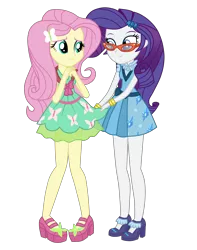 Size: 7000x8900 | Tagged: safe, artist:mixiepie, derpibooru import, fluttershy, rarity, equestria girls, friendship games, absurd resolution, clothes, cute, glasses, glasses rarity, photo, raribetes, rarity's glasses, school spirit, shyabetes, simple background, skirt, transparent background, vector