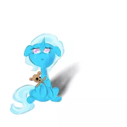 Size: 500x500 | Tagged: safe, artist:luckystorm1, derpibooru import, trixie, pony, unicorn, crying, female, filly, mare, sad, solo, teddy bear, younger