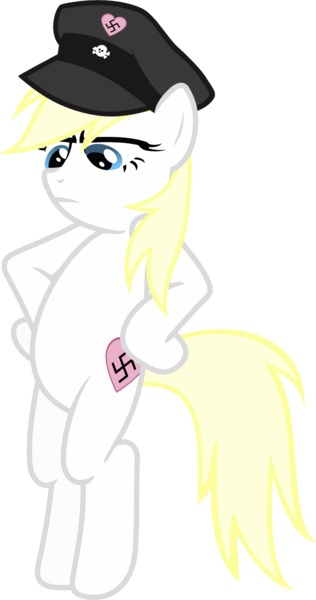 Size: 1238x2352 | Tagged: safe, artist:tuesday, derpibooru import, oc, oc:aryanne, unofficial characters only, earth pony, pony, aryan pony, bipedal, displeased, female, germany, hat, heart, hips, looking down, nazi, officer, overseer, schutzstaffel, simple background, solo, standing, swastika, totenkopf, transparent background, vector