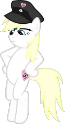 Size: 1238x2352 | Tagged: safe, artist:tuesday, derpibooru import, oc, oc:aryanne, unofficial characters only, earth pony, pony, aryan pony, bipedal, displeased, female, germany, hat, heart, hips, looking down, nazi, officer, overseer, schutzstaffel, simple background, solo, standing, swastika, totenkopf, transparent background, vector