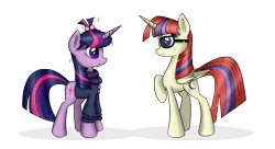 Size: 2924x1592 | Tagged: safe, artist:flamevulture17, derpibooru import, moondancer, twilight sparkle, alicorn, pony, amending fences, alicornified, alternate hairstyle, alternate universe, glasses, moondancercorn, race swap, role reversal, simple background, transparent background