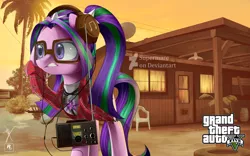 Size: 2880x1800 | Tagged: safe, artist:supermare, derpibooru import, aria blaze, ponified, pony, clothes, crossover, deviantart watermark, equestria girls ponified, glasses, grand theft auto, gta v, headphones, obtrusive watermark, ron jakowski, solo, video game, watermark