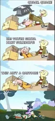 Size: 327x720 | Tagged: anvil, cartoon physics, cartoon violence, comic, crossover, derpibooru import, ed, eddy, ed edd n eddy, edit, edited screencap, feeling pinkie keen, safe, screencap, screencap comic, twilight sparkle, urban ed, wheelchair