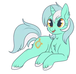 Size: 478x465 | Tagged: safe, artist:lulubell, derpibooru import, lyra heartstrings, pony, unicorn, chest fluff, cute, fluffy, prone, simple background, smiling, solo, tongue out, transparent background, unshorn fetlocks