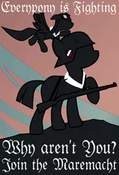 Size: 2050x3015 | Tagged: safe, artist:tensaioni, derpibooru import, oc, unofficial characters only, earth pony, pegasus, pony, /mlpol/, banner, blackletter, duo, german, germany, gun, maremact, mauser 98k, nazi, poster, propaganda, propaganda parody, propaganda poster, rifle, silhouette, soldier, stahlhelm, text, weapon, wehrmacht, world war ii