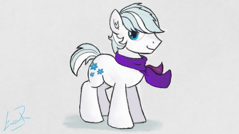 Size: 800x450 | Tagged: safe, artist:thewintercolt, derpibooru import, double diamond, earth pony, pony, clothes, cute, daaaaaaaaaaaw, double dawwmond, looking at you, male, scarf, simple background, smiling, solo, stallion