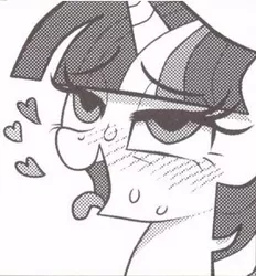 Size: 274x295 | Tagged: ahegao, artist:k-nattoh, blushing, bust, cropped, derpibooru import, grayscale, heart, monochrome, reaction, solo, suggestive, twilight sparkle