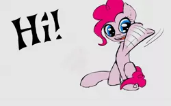 Size: 1280x800 | Tagged: safe, artist:blvckmagic, derpibooru import, pinkie pie, big smile, happy, simple background, solo, waving