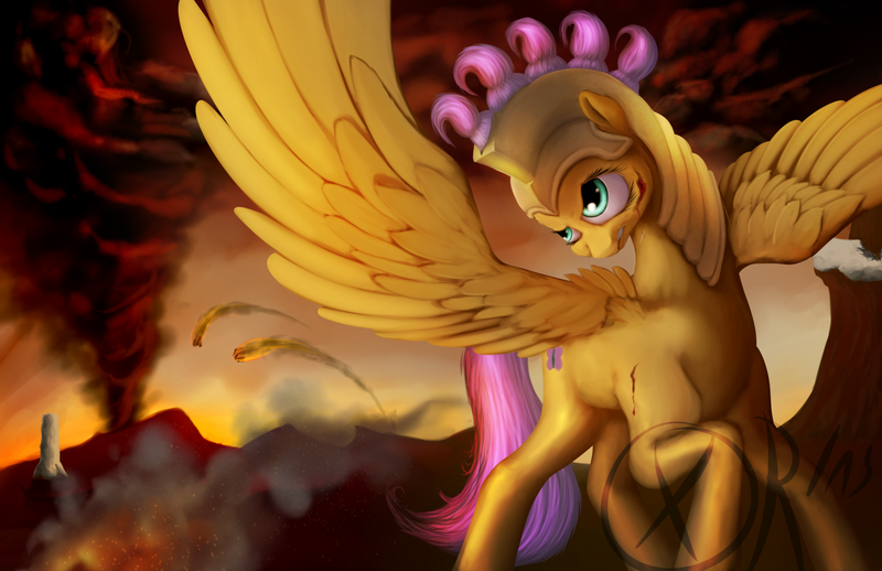 Size: 1600x1035 | Tagged: artist:xormak, badass, derpibooru import, flutterbadass, fluttershy, helmet, safe, solo, war, warrior