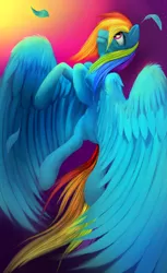 Size: 1600x2618 | Tagged: safe, artist:xormak, derpibooru import, rainbow dash, alternate hairstyle, color porn, feather, solo
