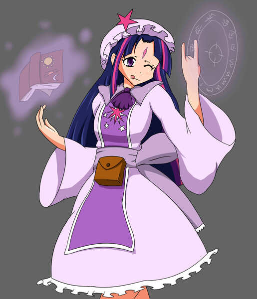 Size: 2033x2370 | Tagged: artist:rawshaw, book, crossover, derpibooru import, human, humanized, magic, patchouli knowledge, safe, solo, touhou, twichouli, twilight sparkle