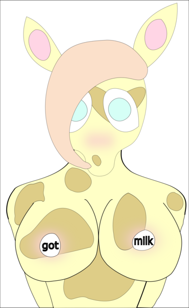 Size: 1847x3000 | Tagged: 30 minute art challenge, anthro, artist:jakc1423, big breasts, blushing, breasts, busty fluttershy, cowified, derpibooru import, female, fluttercow, fluttershy, got milk, nipples, nudity, parody, pasties, questionable, species swap, wtf