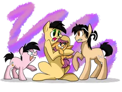 Size: 920x690 | Tagged: safe, artist:chub-wub, derpibooru import, scootaloo, ponified, chicken, earth pony, pony, angry, colt, crossover, double d, ed, ed edd n eddy, edd, eddy, eye contact, female, filly, floppy ears, frown, glare, gritted teeth, hug, lidded eyes, looking at each other, male, open mouth, raised hoof, restrained, sad, scared, scootachicken, simple background, size difference, transparent background, underhoof, wide eyes