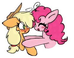 Size: 1336x1054 | Tagged: applejack, applepie, artist:luckyshy, blushing, derpibooru import, female, hug, lesbian, pinkie pie, safe, shipping, simple background, transparent background, vector