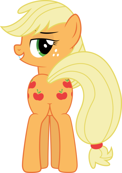 Size: 6433x9114 | Tagged: absurd resolution, applejack, artist:mrcabezon, bedroom eyes, both cutie marks, derpibooru import, featureless crotch, female, plot, show accurate, simple background, solo, solo female, suggestive, transparent background, vector
