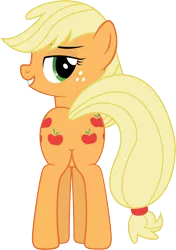 Size: 6433x9114 | Tagged: absurd resolution, applejack, artist:mrcabezon, bedroom eyes, both cutie marks, derpibooru import, featureless crotch, female, plot, show accurate, simple background, solo, solo female, suggestive, transparent background, vector