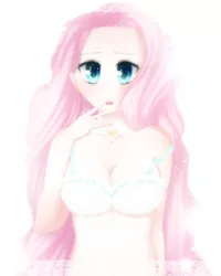 Size: 1280x1604 | Tagged: artist:cristate, bra, breasts, busty fluttershy, cleavage, clothes, derpibooru import, female, fluttershy, human, humanized, solo, suggestive, underwear, white underwear