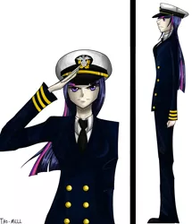 Size: 6777x7873 | Tagged: absurd resolution, artist:tao-mell, clothes, derpibooru import, hat, human, humanized, military, navy, peaked cap, safe, salute, skinny, twilight sparkle, uniform