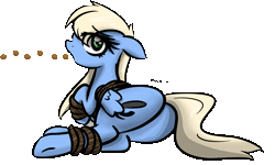 Size: 1421x852 | Tagged: suggestive, alternate version, artist:jetwave, derpibooru import, edit, oc, oc:tailwind, unofficial characters only, pegasus, pony, fallout equestria, fallout equestria: frozen skies, /foe/, animated, bondage, bound wings, female, kibble, looking back, mare, plot, rope, solo, solo female