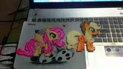 Size: 1280x720 | Tagged: applejack, artist:2ju, derpibooru import, flutterbat, fluttershy, food chain, hunting, perler beads, safe