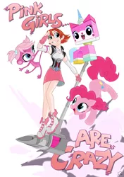 Size: 1267x1800 | Tagged: safe, artist:didj, derpibooru import, pinkie pie, earth pony, pony, crossover, female, insanity, lego, littlest pet shop, magnhild, mare, minka mark, multeity, nora valkyrie, pink, rwby, simple background, the lego movie, too much pink energy is dangerous, unikitty, white background