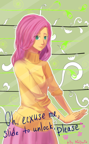 Size: 1848x2996 | Tagged: artist:mia-doof, clothes, derpibooru import, fluttershy, human, humanized, safe, solo, sweater, sweatershy, wallpaper