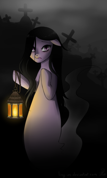 Size: 692x1153 | Tagged: safe, artist:liny-an, derpibooru import, oc, oc:violet sunflower, unofficial characters only, ghost, ghost pony, cemetery, graveyard, lantern, monster mare, solo