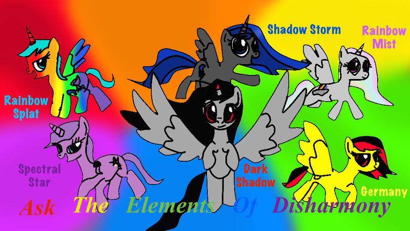 Size: 1024x576 | Tagged: safe, artist:zoomikins575, derpibooru import, oc, oc:dark shadow, oc:germany, oc:rainbow mist, oc:rainbow splat, oc:shadow storm, oc:spectral star, unofficial characters only, alicorn, pony, alicorn oc