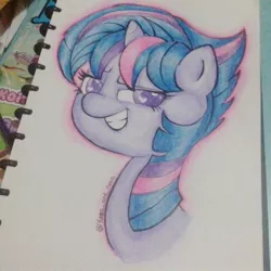 Size: 1536x1536 | Tagged: safe, artist:sugaryumyum, derpibooru import, twilight sparkle, castle sweet castle, alternate hairstyle, photo, punklight sparkle, solo, traditional art