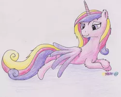 Size: 4960x3995 | Tagged: safe, artist:fly1ngsquid, derpibooru import, princess cadance, alicorn, pony, absurd resolution, chest fluff, drawing, fluffy, messy mane, solo, traditional art