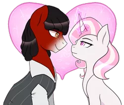 Size: 751x640 | Tagged: safe, derpibooru import, oc, oc:florid, oc:loretta, unofficial characters only, earth pony, pony, unicorn, female, heart, heart eyes, male, oc x oc, red and black oc, shipping, simple background, straight, transparent background, wingding eyes