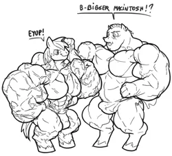 Size: 942x854 | Tagged: anthro, artist:furry, big macintosh, bulk biceps, derpibooru import, fetish, flexing, great macintosh, growth, muscle fetish, muscle growth, muscles, overdeveloped muscles, suggestive, unguligrade anthro