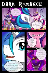 Size: 1500x2306 | Tagged: semi-grimdark, artist:vavacung, derpibooru import, princess cadance, queen chrysalis, shining armor, twilight sparkle, twilight sparkle (alicorn), alicorn, pony, unicorn, comic:to love alicorn, angry, character to character, comic, disguise, female to male, gleaming shield, gritted teeth, imminent pain, implied death, nightmare cadance, nightmare heart, nightmarified, oops, pony to pony, rule 63, this will end in pain, too dumb to live, transformation, transgender transformation