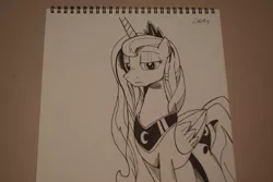 Size: 1936x1296 | Tagged: artist:cs, derpibooru import, monochrome, princess luna, safe, solo, traditional art