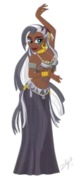 Size: 600x1306 | Tagged: suggestive, artist:zellykat, derpibooru import, zecora, equestria girls, armpits, belly button, belly dancer, breasts, cleavage, dark skin, female, humanized, midriff, simple background, solo, solo female, transparent background