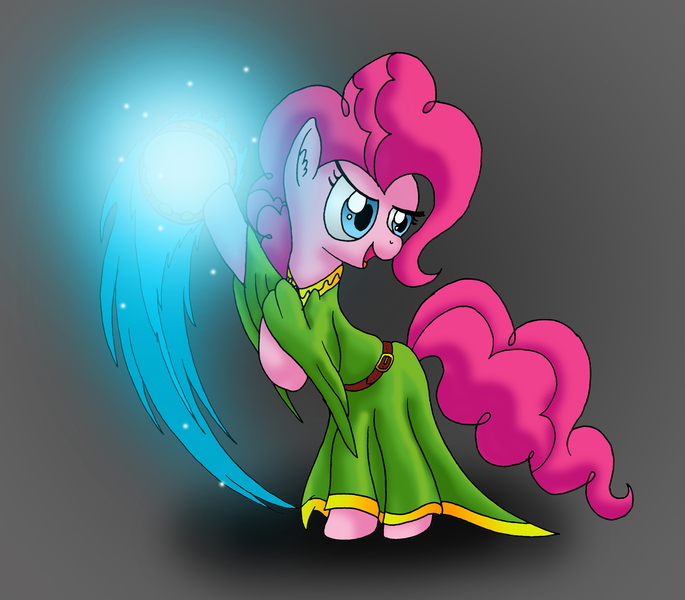 Size: 3225x2823 | Tagged: safe, artist:seenty, derpibooru import, pinkie pie, bard, dungeons and dragons, magic, musical instrument, robes, solo, tambourine