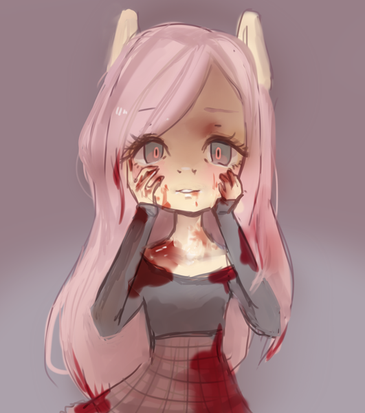 Size: 1061x1200 | Tagged: anthro, artist:marinakirby, blood, derpibooru import, fluttershy, semi-grimdark, solo, yandere, yandereshy, yandere trance