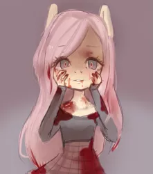 Size: 1061x1200 | Tagged: anthro, artist:marinakirby, blood, derpibooru import, fluttershy, semi-grimdark, solo, yandere, yandereshy, yandere trance