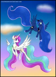 Size: 1225x1680 | Tagged: safe, artist:estherenn, derpibooru import, princess celestia, princess luna