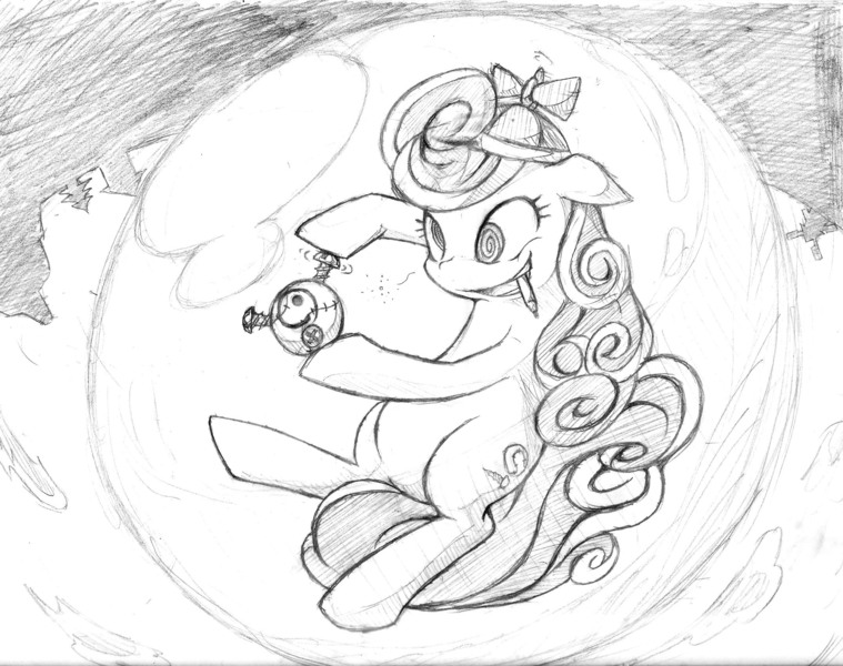 Size: 2151x1700 | Tagged: safe, artist:zaiyaki, derpibooru import, screwball, earth pony, magnemite, pony, baseball, female, hat, mare, perfect combination, pokémon, propeller hat, screw, screwball puts screws in your balls, sketch, solo, swirly eyes