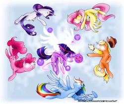 Size: 1024x862 | Tagged: safe, artist:fly-sky-high, derpibooru import, applejack, fluttershy, pinkie pie, rainbow dash, rarity, twilight sparkle, twilight sparkle (alicorn), alicorn, pony, magical mystery cure, apotheosis, ascension, female, glowing eyes, mane six, mare, swapped cutie marks