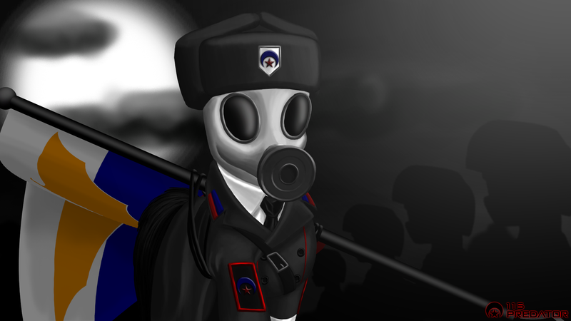 Size: 1920x1080 | Tagged: artist:tsaritsaluna, clothes, derpibooru import, flag, gas mask, hat, new lunar republic, oc, russia, safe, soldier, unofficial characters only, ushanka