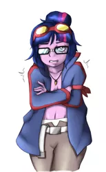 Size: 589x954 | Tagged: suggestive, artist:i am nude, derpibooru import, sci-twi, twilight sparkle, equestria girls, breasts, clothes, cosplay, crossover, fanfic art, nightly scilight thread, open clothes, pierce the heavens!!, r9klight, simon, solo, tengen toppa gurren lagann
