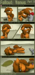 Size: 2000x4199 | Tagged: artist:marsminer, blood, braces, comic, dead, derpibooru import, fallout, fallout equestria, fallout venus, oc, oc:venus spring, playing dead, semi-grimdark, sniper, unofficial characters only, wasteland